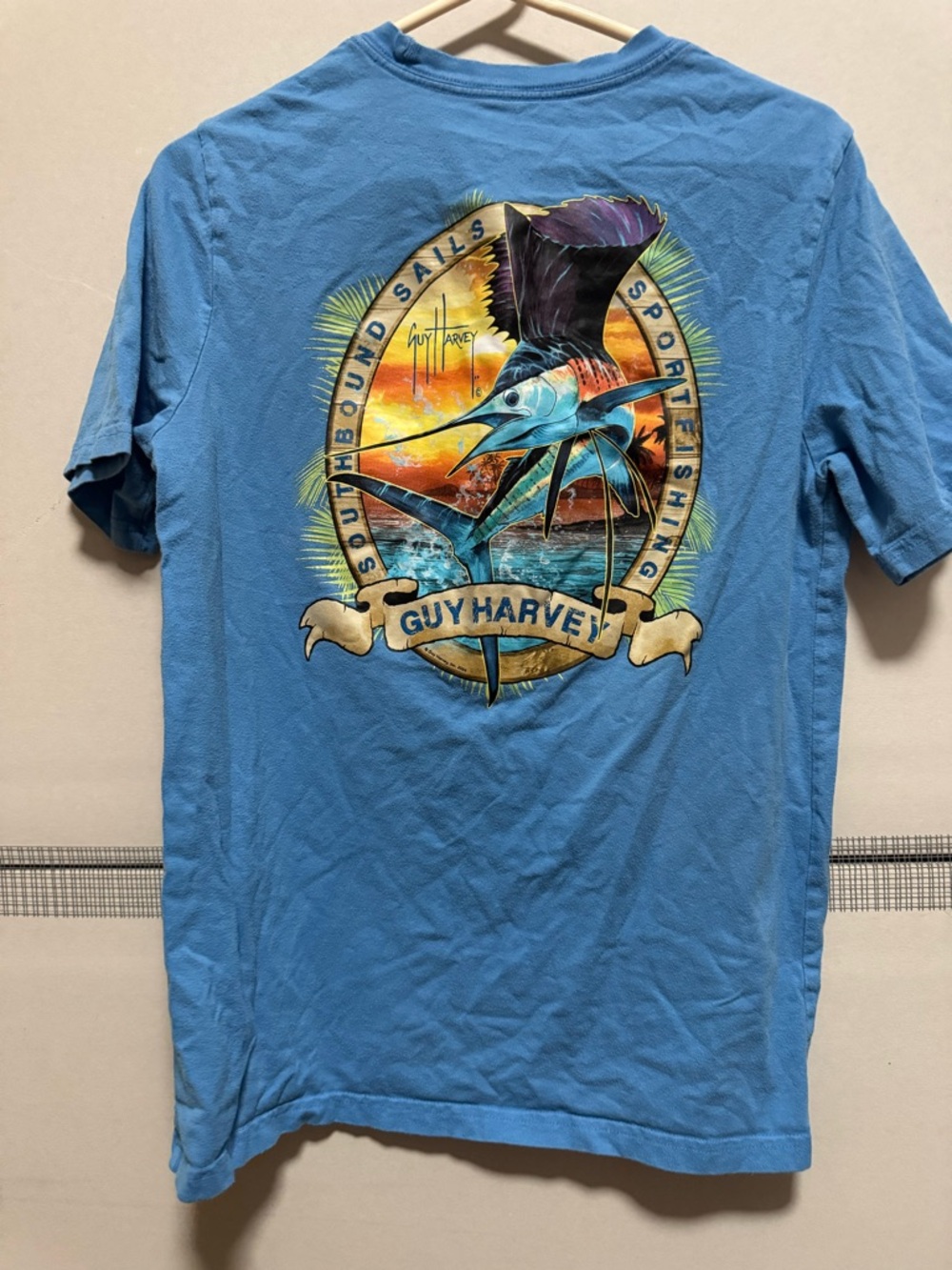Guy Harvey Sky Blue Short Sleeve Tee with Marlin Graphic